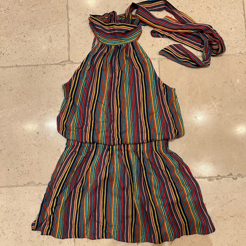 Rainbow Stripe Mini Dress Size S Halter